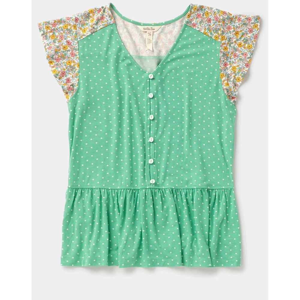 Matilda Jane Green‎ Polka Dot Floral Flutter Sleeve Peplum Top Women's Small
